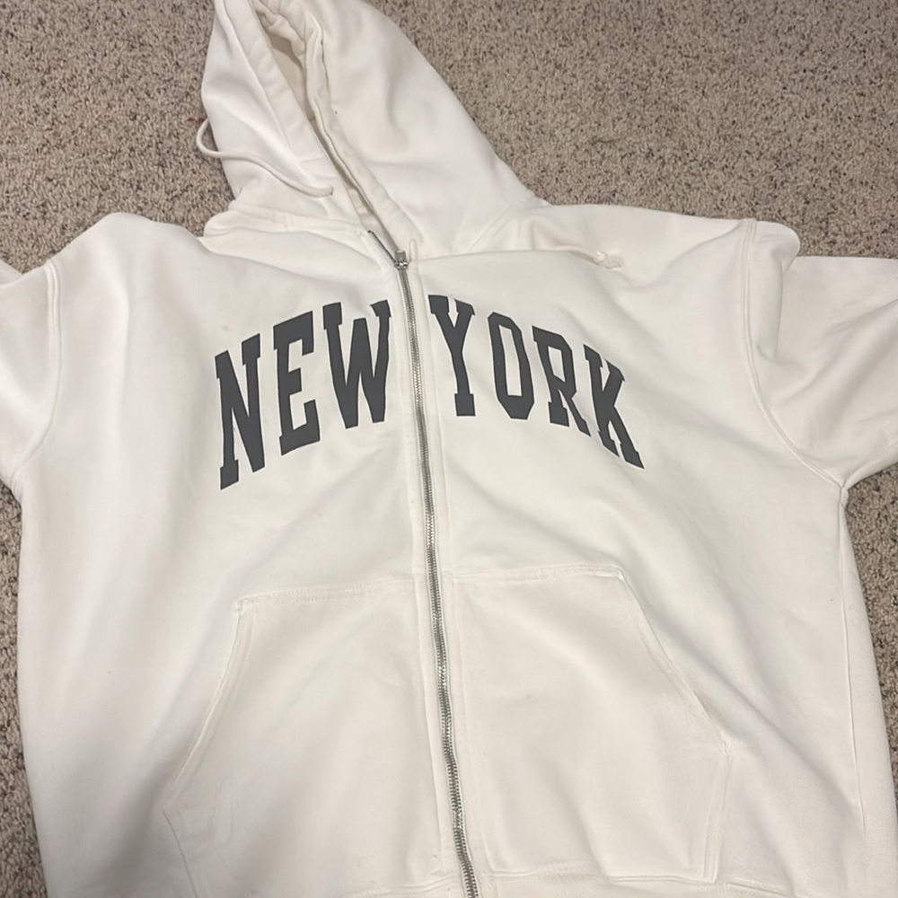 Brandy Melville Zip Up With Navy Blue Letters That Say New York